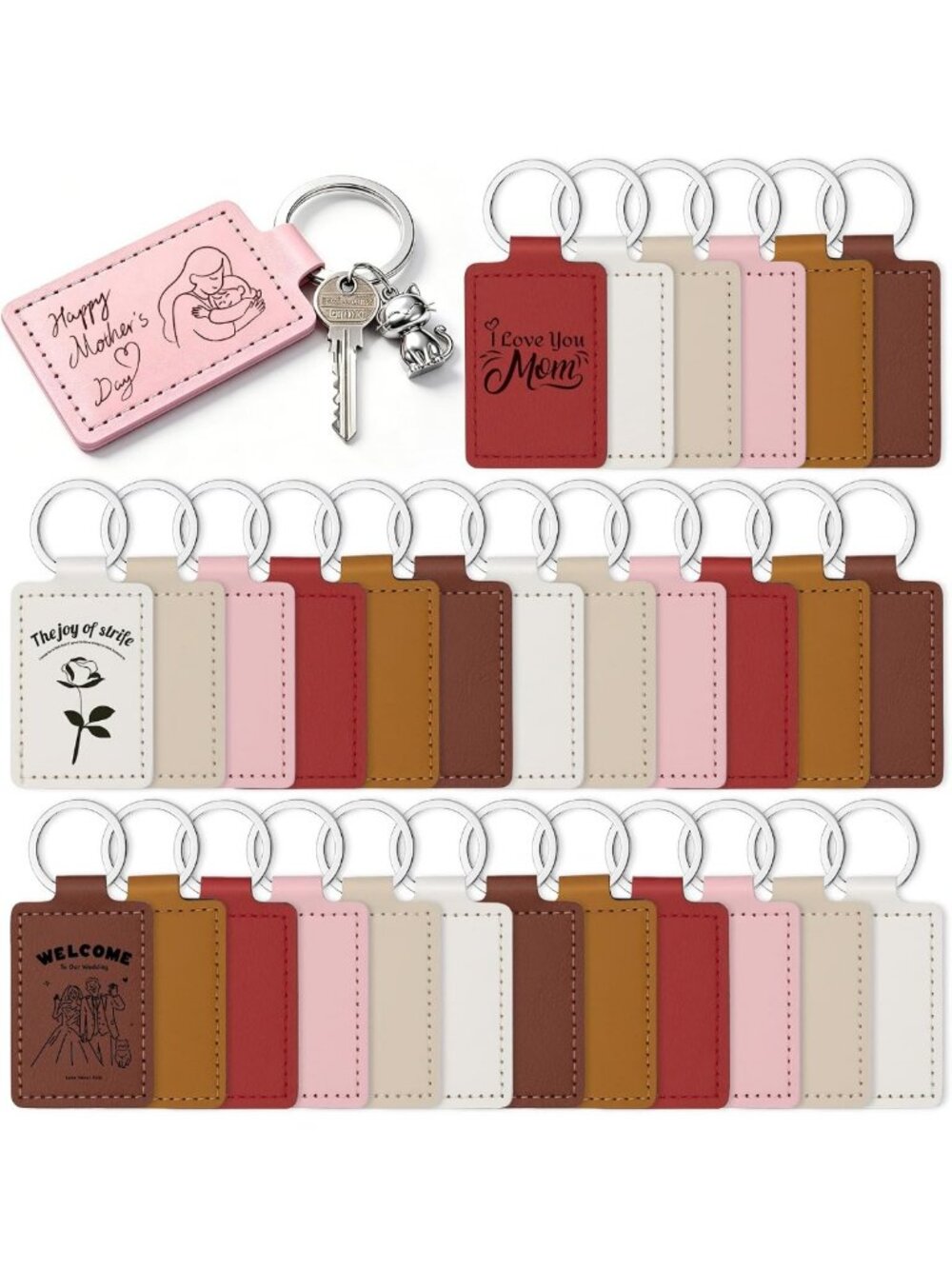 30 Pcs Leather Keychain Blanks for DIY, Laser Engraving, Craft Supplies Bulk